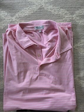 Peter Millar Pink & White Striped Men’s Polo
